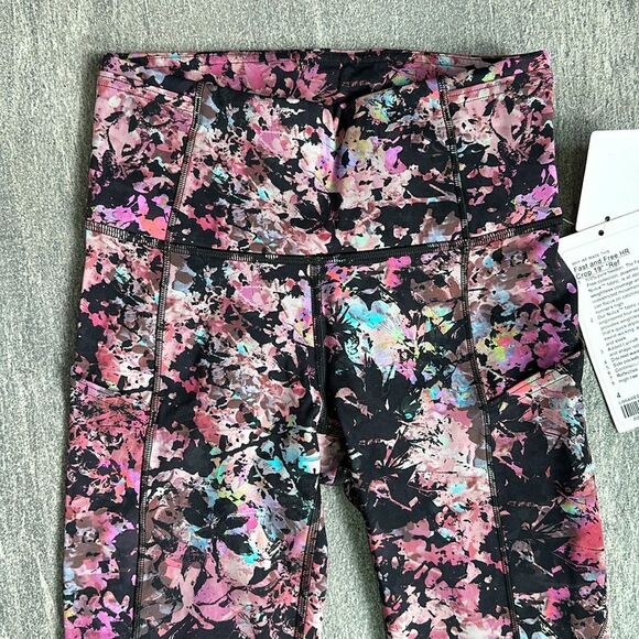 NWT Lululemon Fast & Free High-Rise Crop 19" Running Legging Black Pink Floral 4 - Picture 4 of 16